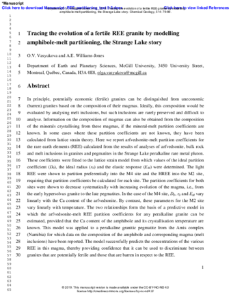 Tracing the evolution of a fertile REE granite by modelling 2 amphibole-melt partitioning, the Strange Lake story thumbnail