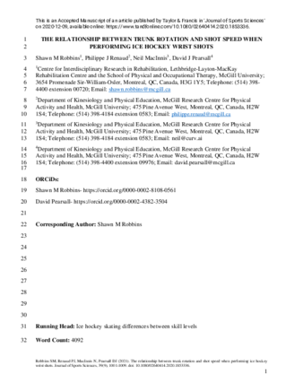 The relationship between trunk rotation and shot speed when performing ice hockey wrist shots. thumbnail