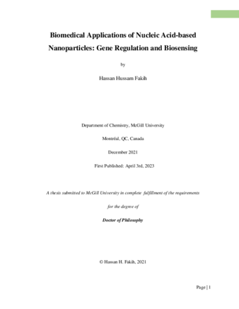 Biomedical Applications of Nucleic Acid-based Nanoparticles: Gene Regulation and Biosensing thumbnail